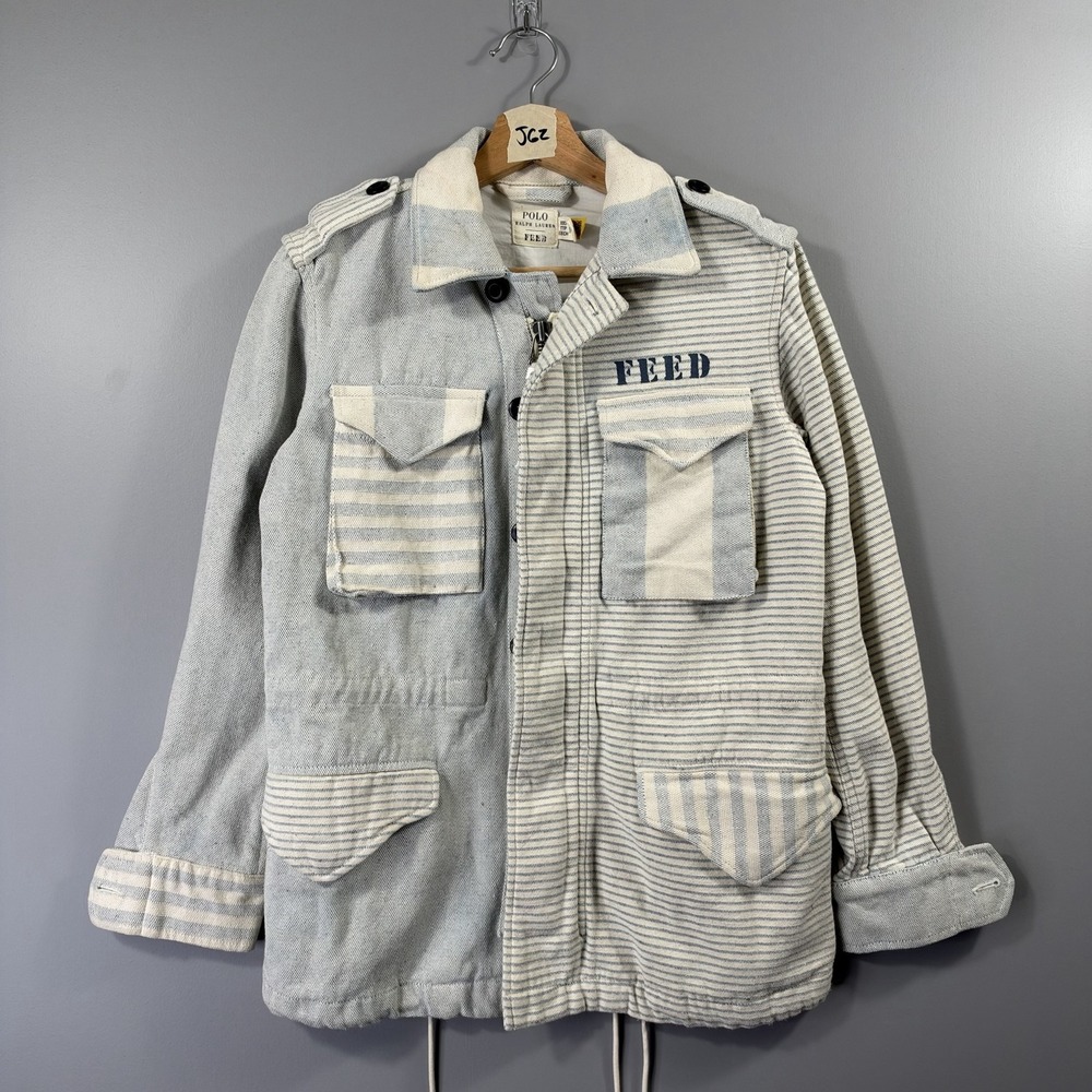 Polo Ralph Lauren FEED Jacket Womens XXS Gray Striped Military Canvas Field